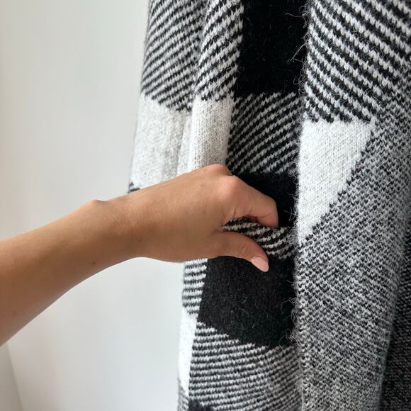 RD Style Buffalo Plaid Open Front Cardigan Sweater Black/White M - Picture 5 of 6